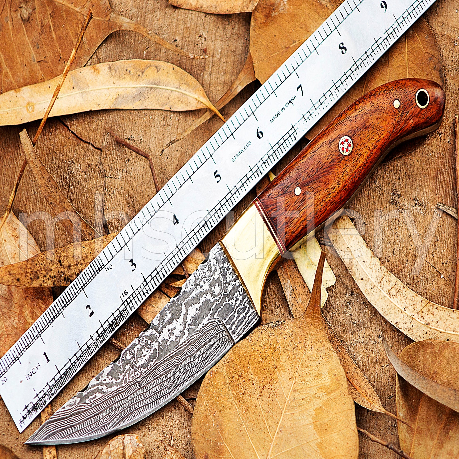Hand Forged Damascus Steel Fixed Blade Skinner Hunting Knife | mhscutlery