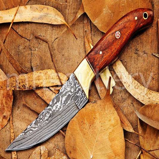 Hand Forged Damascus Steel Fixed Blade Skinner Hunting Knife | mhscutlery