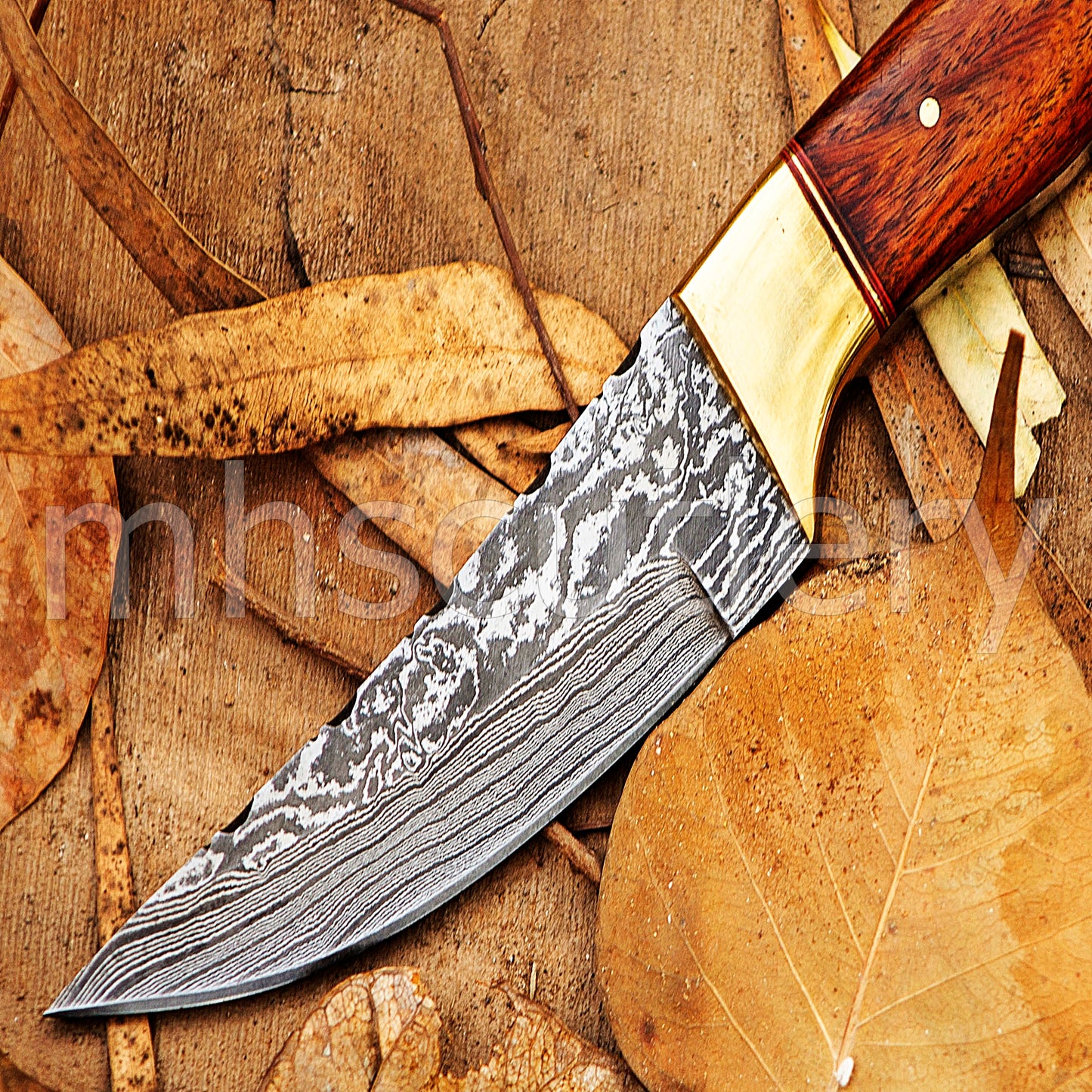Hand Forged Damascus Steel Fixed Blade Skinner Hunting Knife | mhscutlery