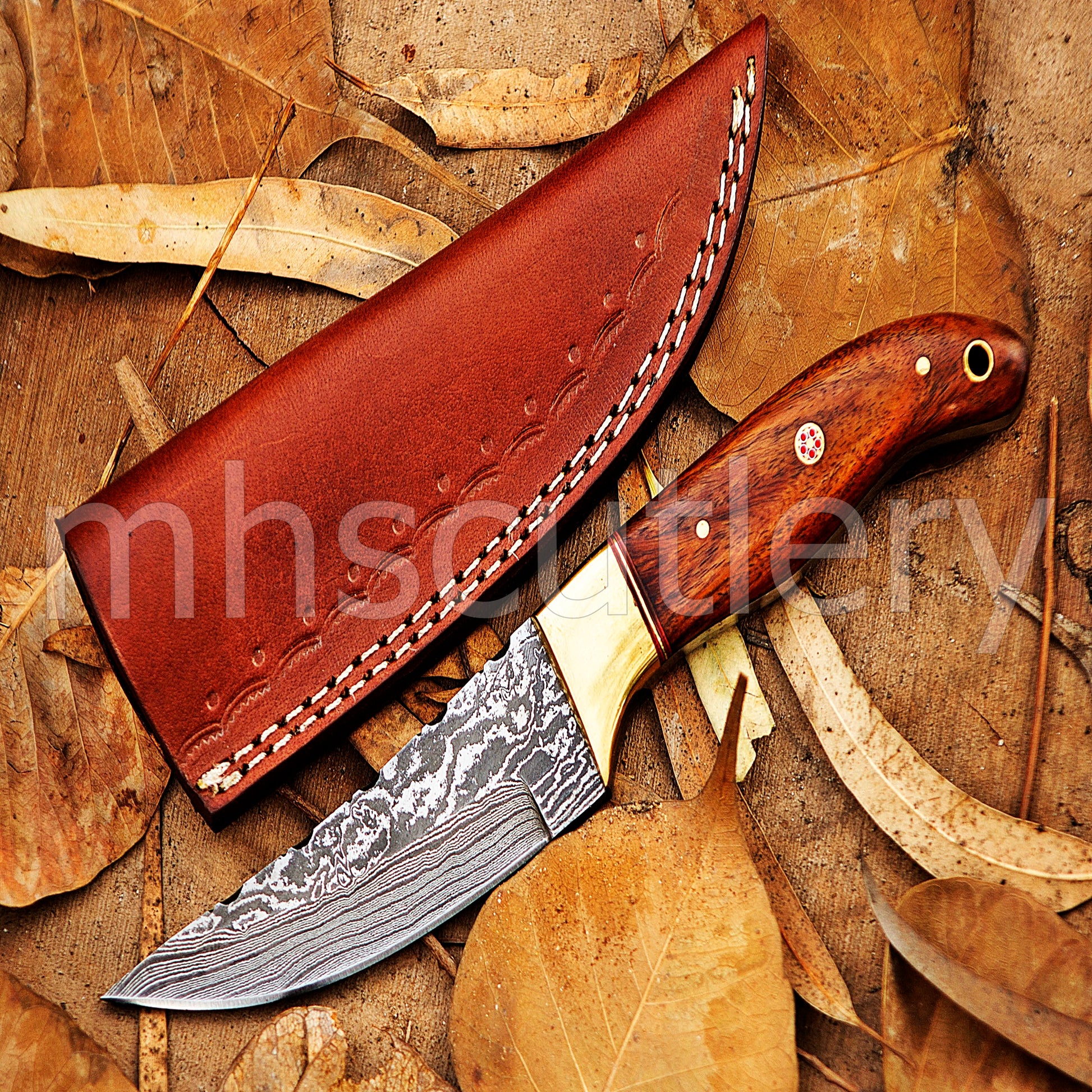 Hand Forged Damascus Steel Fixed Blade Skinner Hunting Knife | mhscutlery
