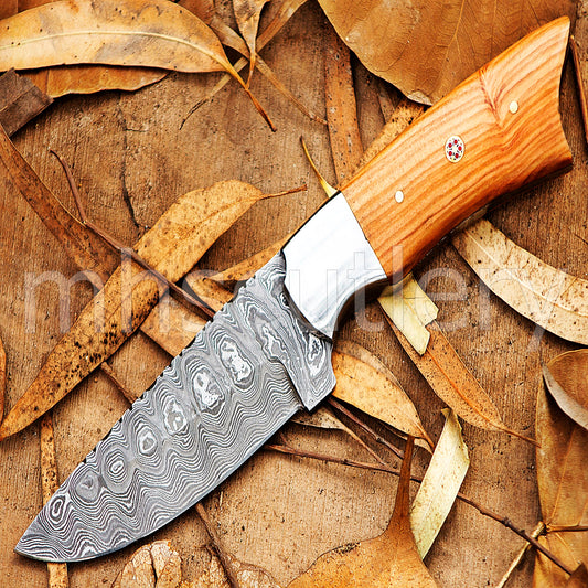 Custom Handmade Damascus Steel Skinner Knife | mhscutlery