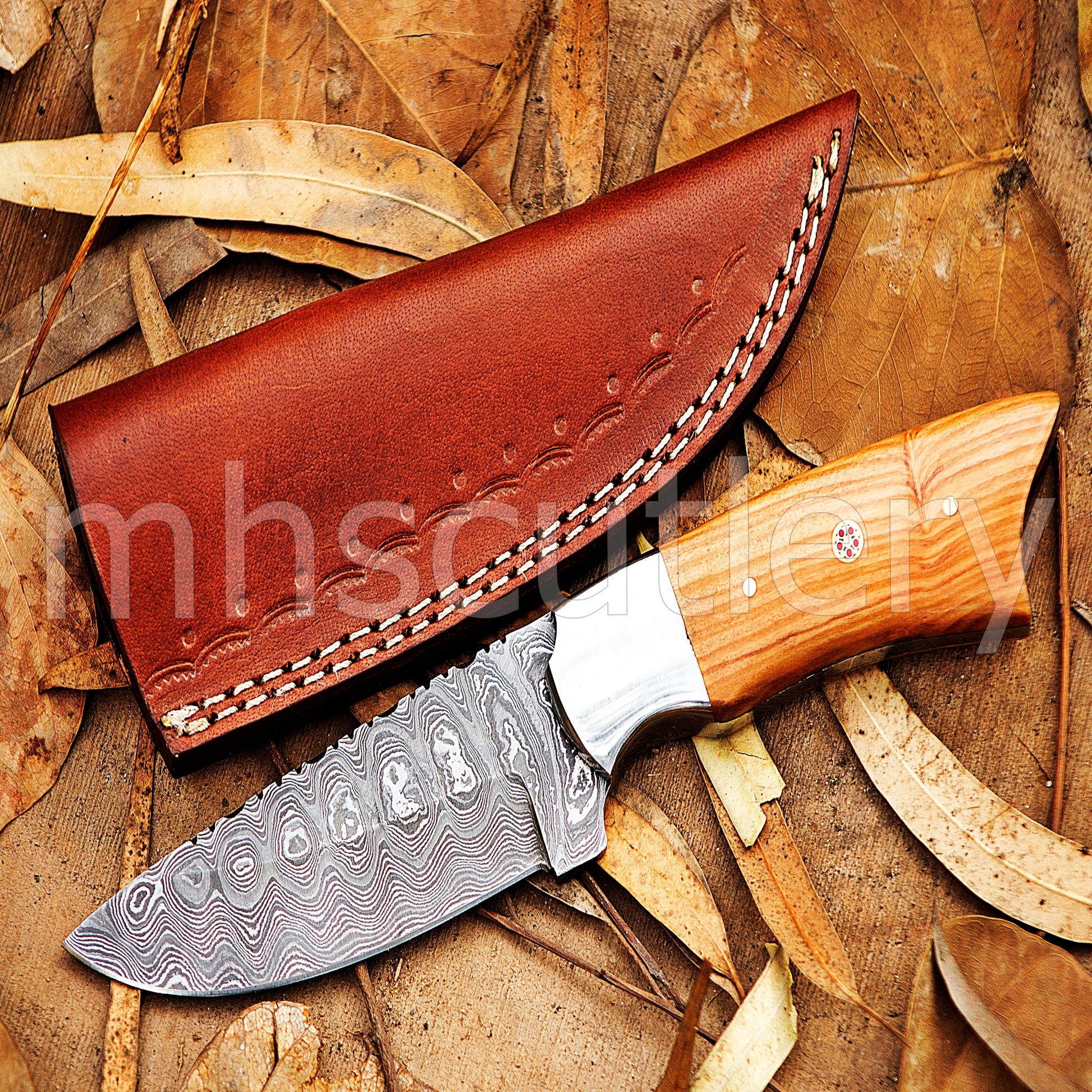 Custom Handmade Damascus Steel Skinner Knife | mhscutlery
