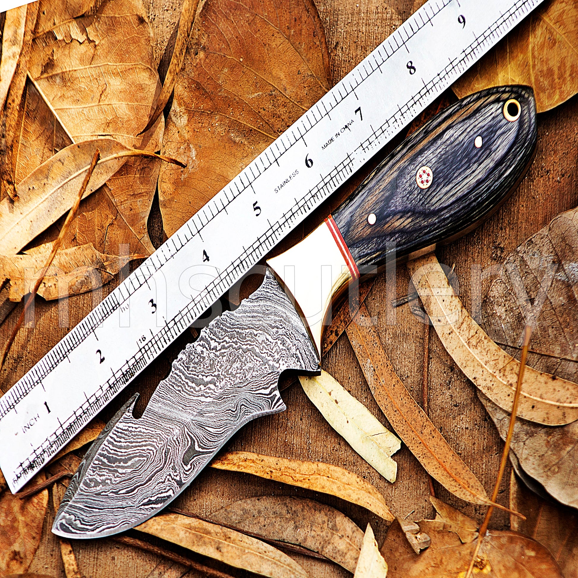 Handmade Fixed Blade Gut Hook Skinner Damascus Steel Knife | mhscutlery