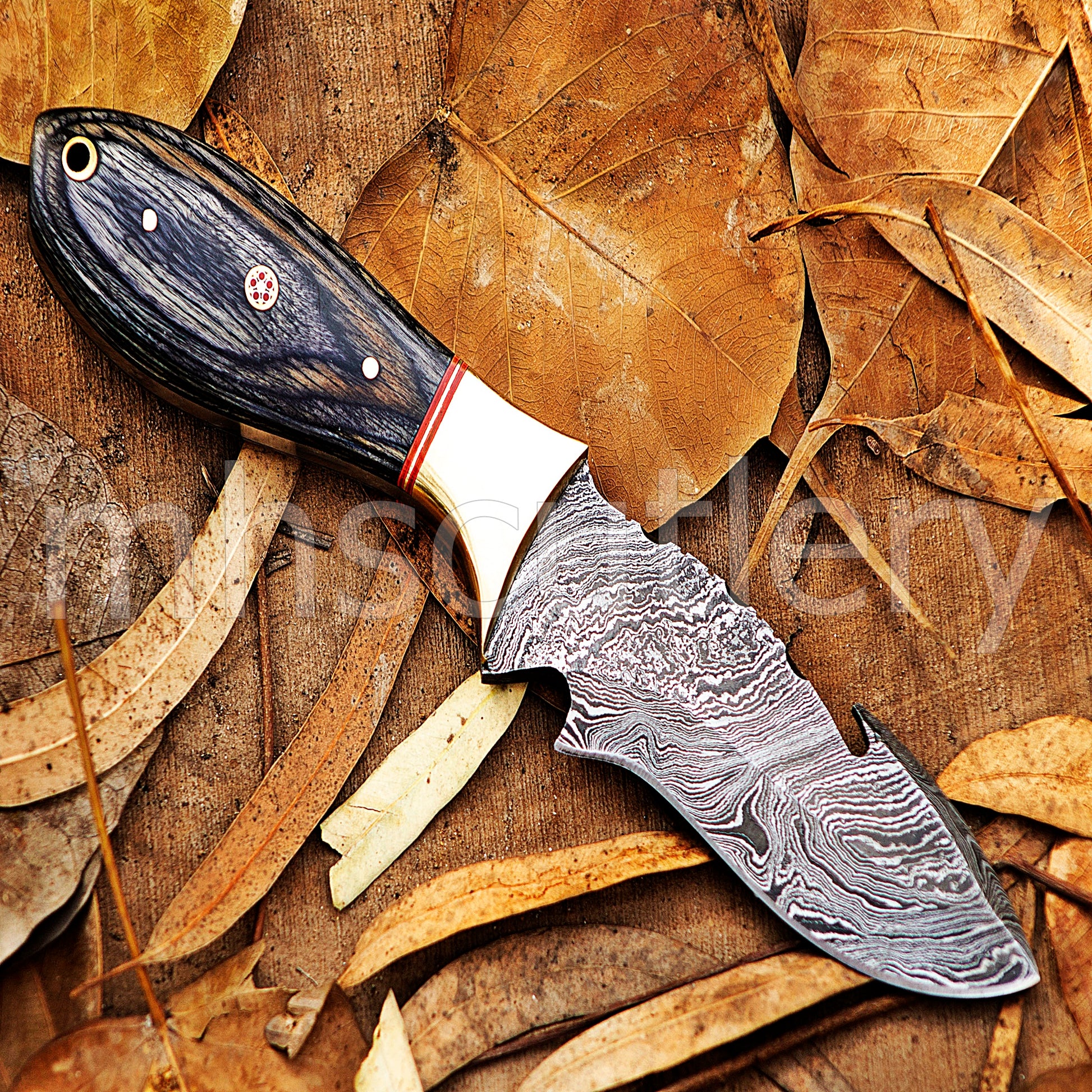 Handmade Fixed Blade Gut Hook Skinner Damascus Steel Knife | mhscutlery