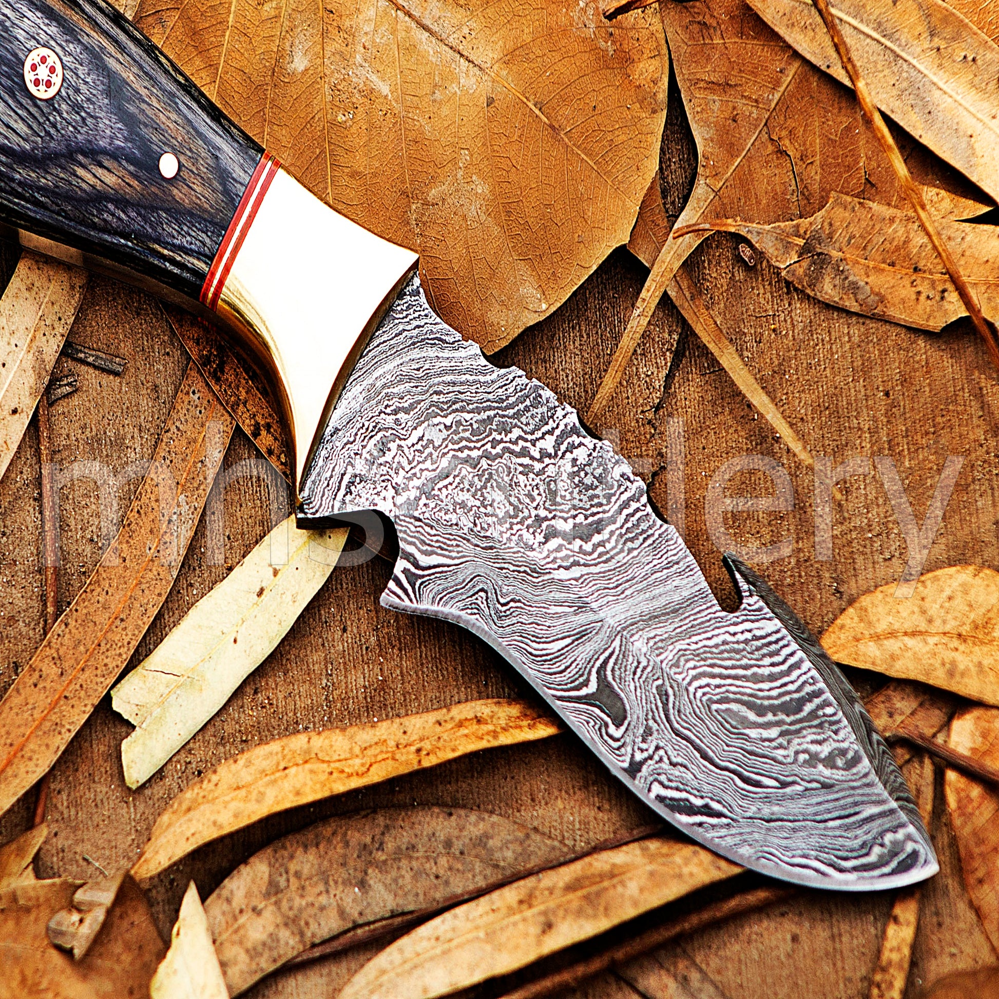 Handmade Fixed Blade Gut Hook Skinner Damascus Steel Knife | mhscutlery