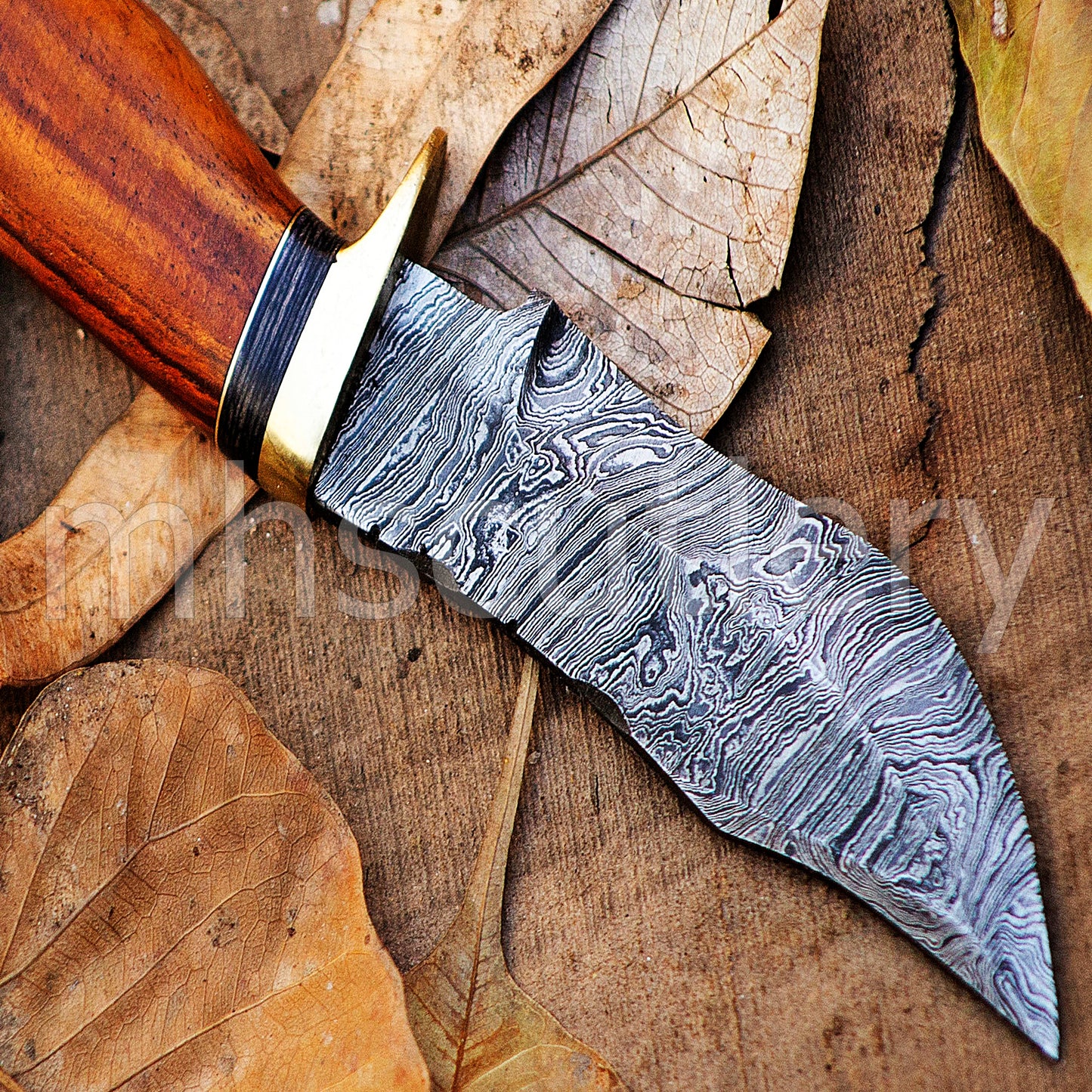 Damascus Steel Skinner Knife With Rose Wood Handle | mhscutlery