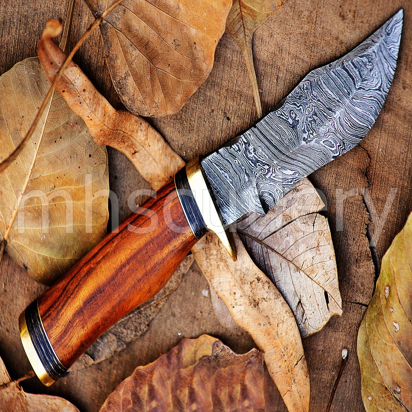 Damascus Steel Skinner Knife With Rose Wood Handle | mhscutlery