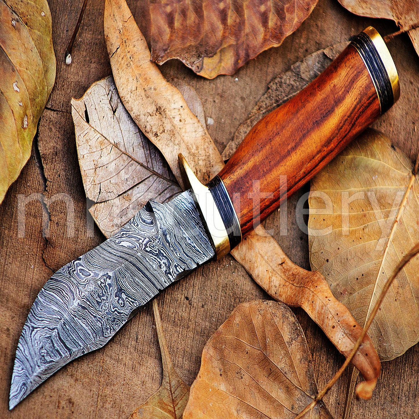 Damascus Steel Skinner Knife With Rose Wood Handle | mhscutlery