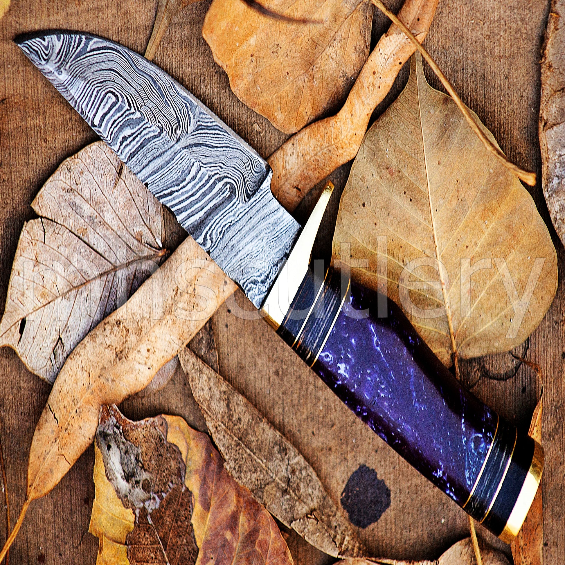Damascus Steel Hunter Skinner Knife With Purple Resin | mhscutlery
