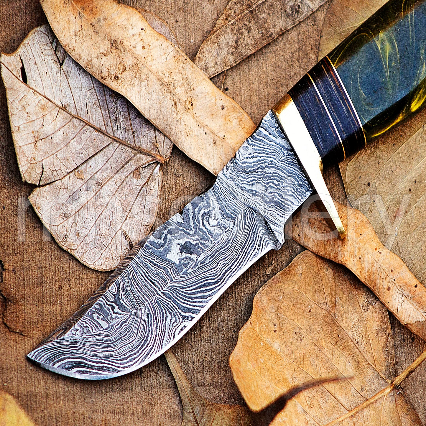 Damascus Steel Hunting Skinner Knife With Resin Handle | mhscutlery