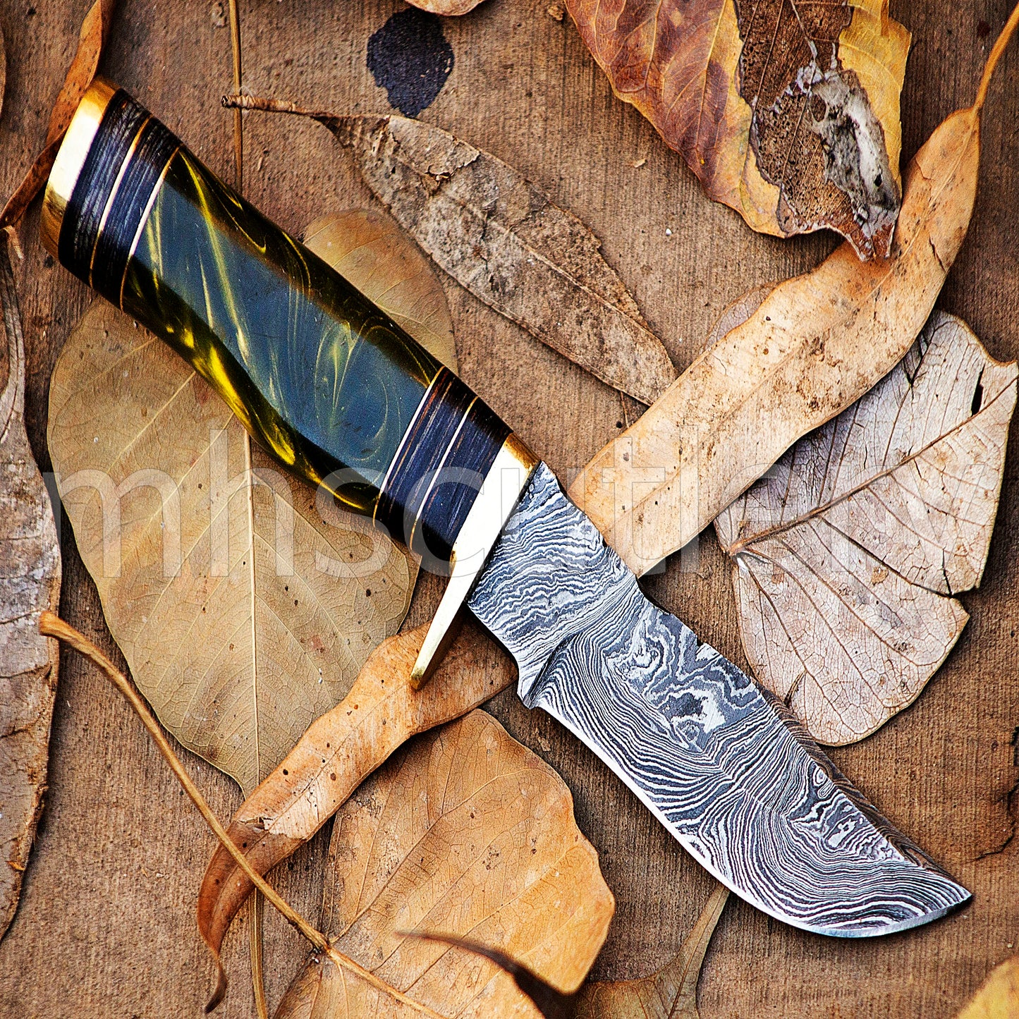 Damascus Steel Hunting Skinner Knife With Resin Handle | mhscutlery