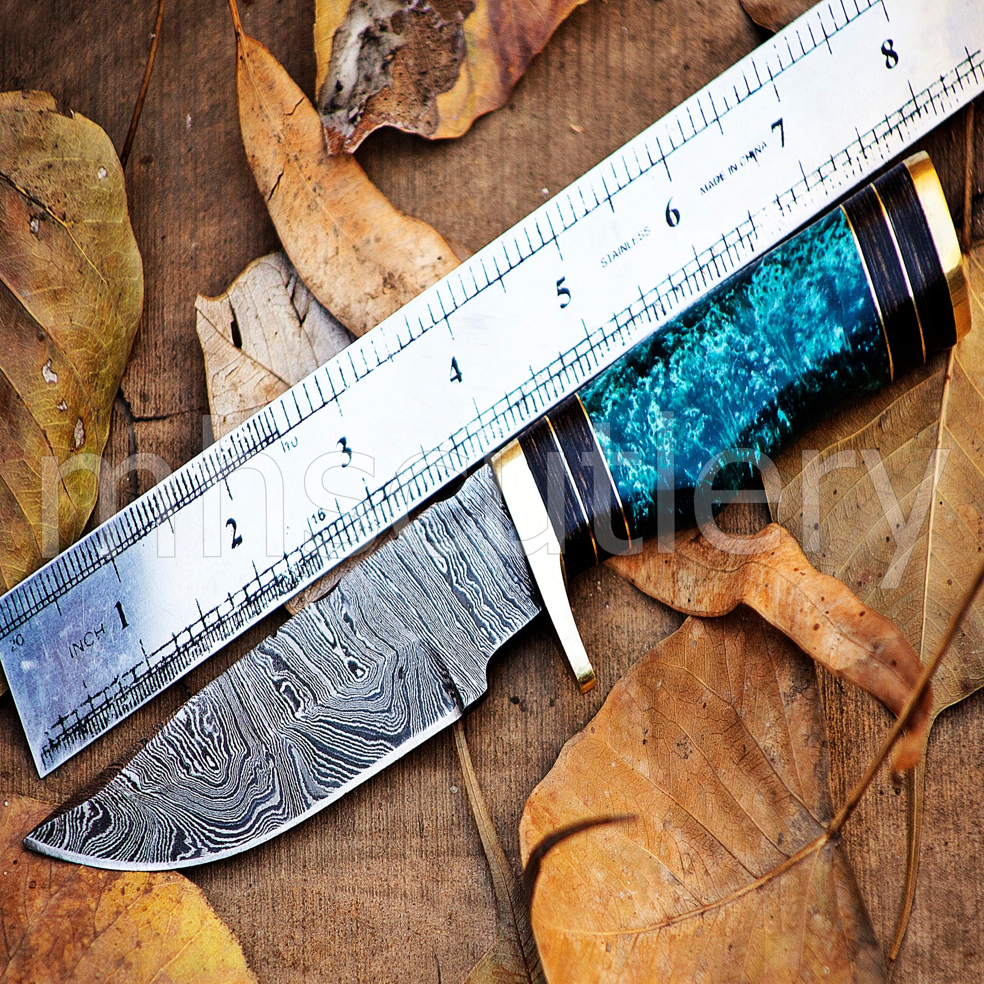 Damascus Steel Skinning Knife Rat-Tail With Resin Handle | mhscutlery