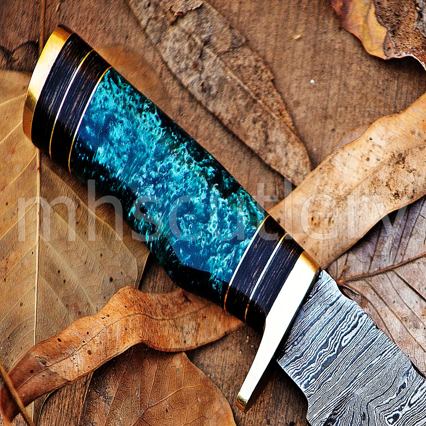 Damascus Steel Skinning Knife Rat-Tail With Resin Handle | mhscutlery