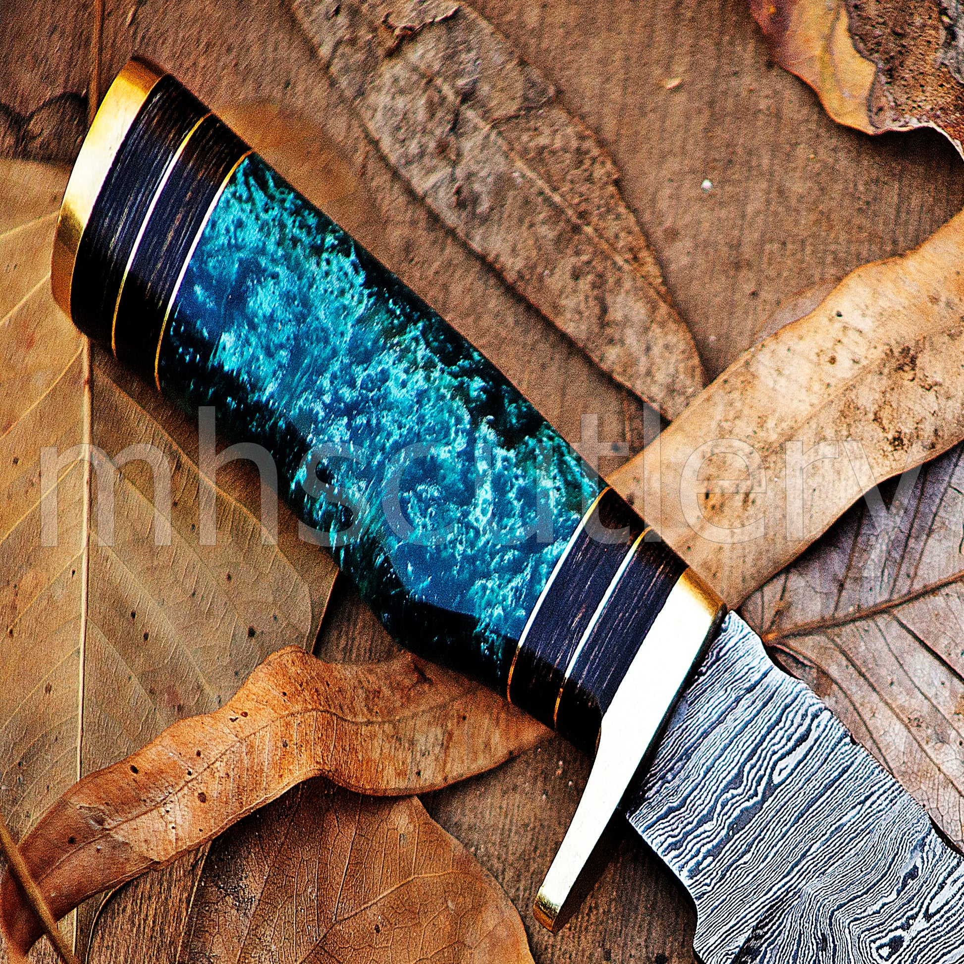 Damascus Steel Skinning Knife Rat-Tail With Resin Handle | mhscutlery