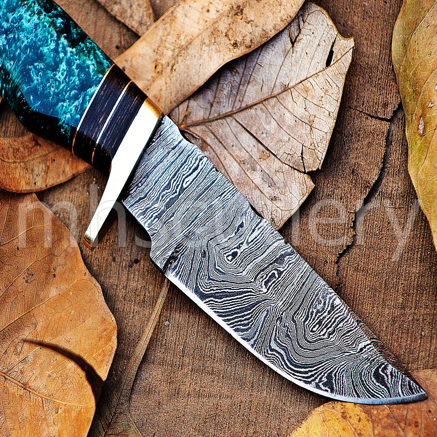 Damascus Steel Skinning Knife Rat-Tail With Resin Handle | mhscutlery
