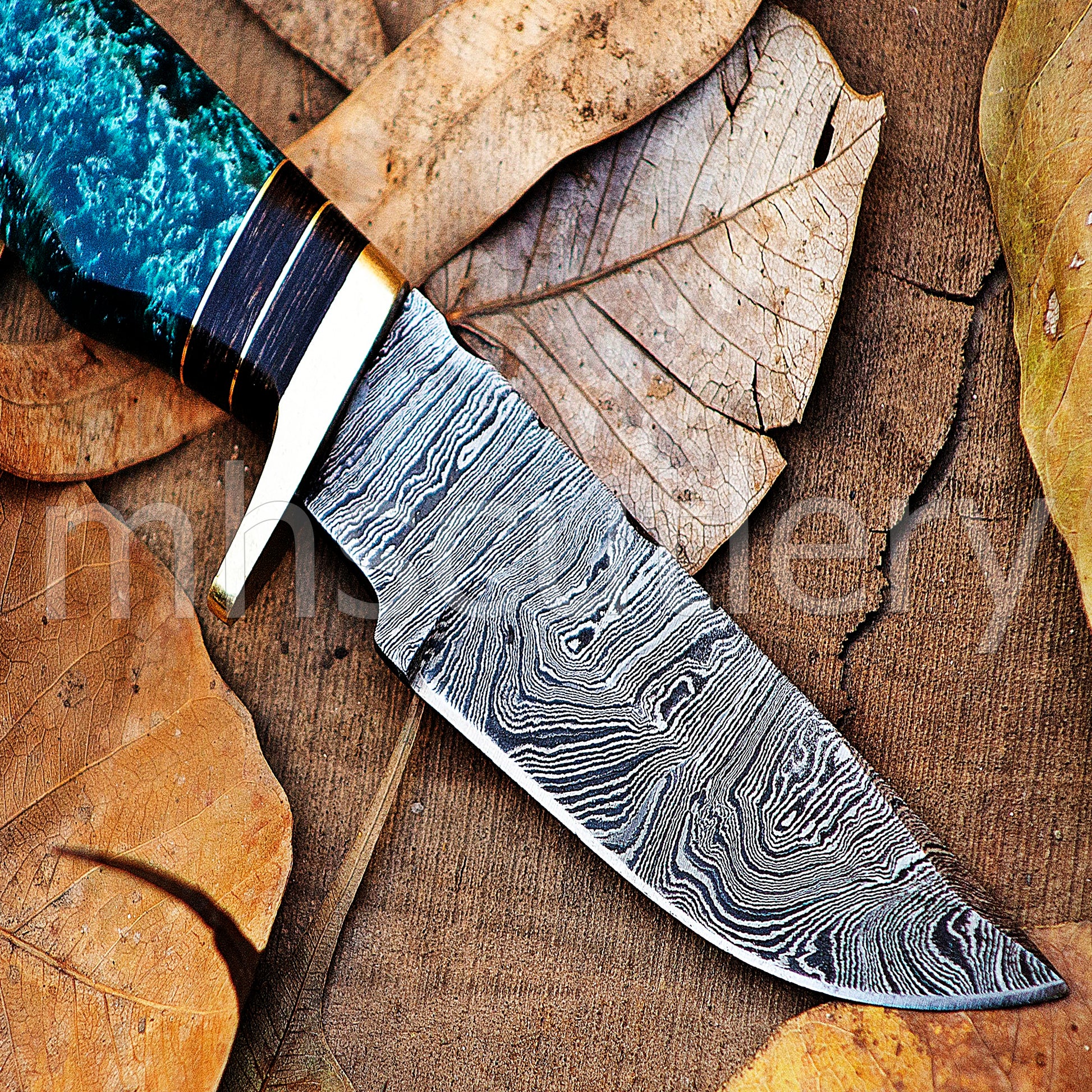 Damascus Steel Skinning Knife Rat-Tail With Resin Handle | mhscutlery