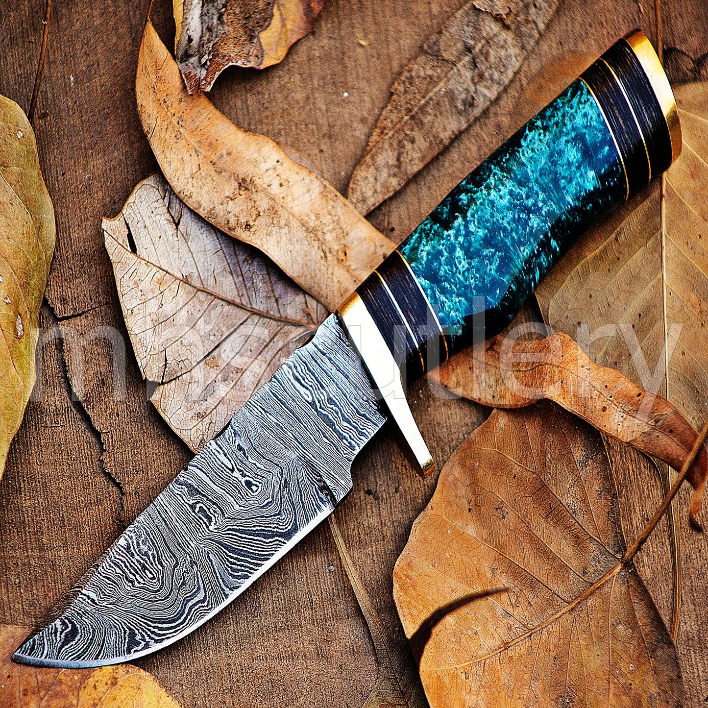 Damascus Steel Skinning Knife Rat-Tail With Resin Handle | mhscutlery