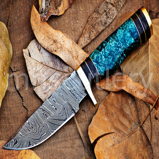 Damascus Steel Skinning Knife Rat-Tail With Resin Handle | mhscutlery
