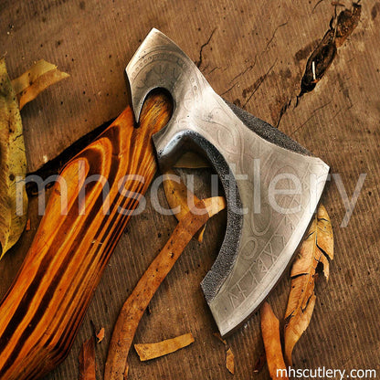 Custom Hand Forged Carbon Steel Bushcraft Axe | mhscutlery