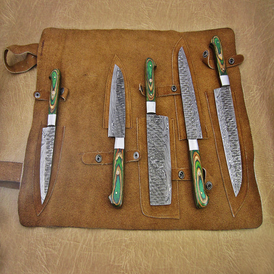 Hand-Forged Damascus Steel Chef Knives Set | Custom Kitchen