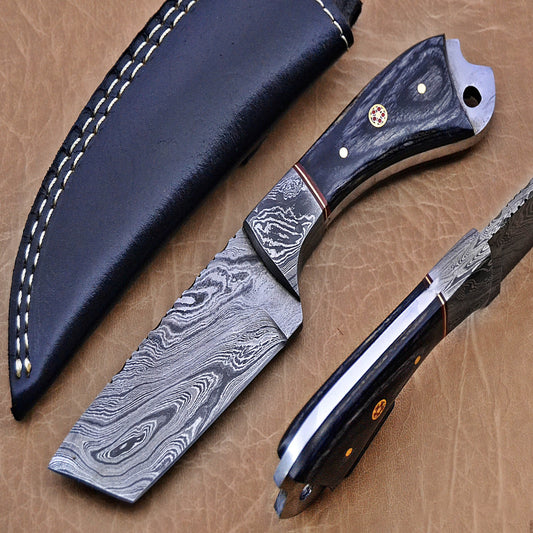 Hand-Forged Damascus Steel Fancy Tanto | Custom Fixed Blade