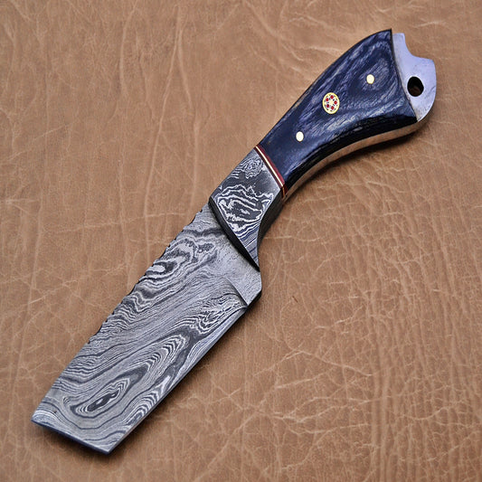 Hand-Forged Damascus Steel Fancy Tanto | Custom Fixed Blade