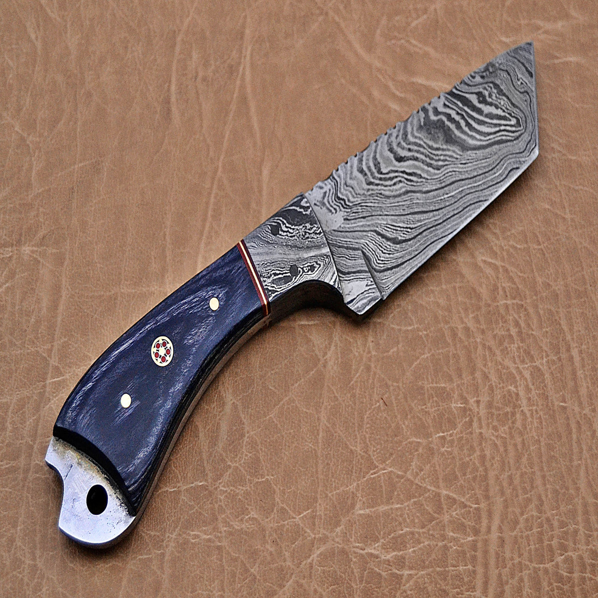 Hand-Forged Damascus Steel Fancy Tanto | Custom Fixed Blade