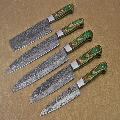 Hand-Forged Damascus Steel Chef Knives Set | Custom Kitchen