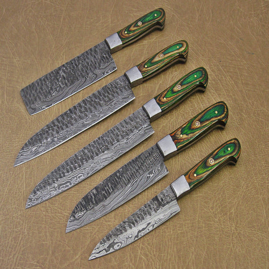 Hand-Forged Damascus Steel Chef Knives Set | Custom Kitchen