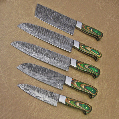 Hand-Forged Damascus Steel Chef Knives Set | Custom Kitchen