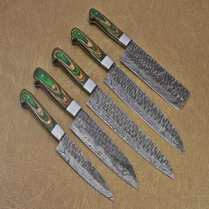 Hand-Forged Damascus Steel Chef Knives Set | Custom Kitchen