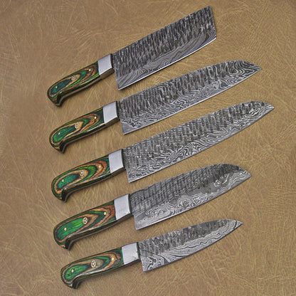 Hand-Forged Damascus Steel Chef Knives Set | Custom Kitchen