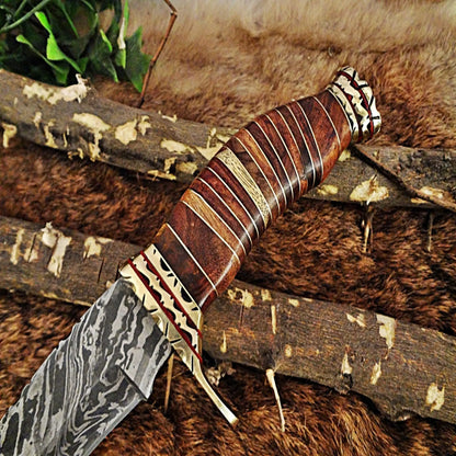Hand-Forged Damascus Steel Bowie Knife | Custom Hunting