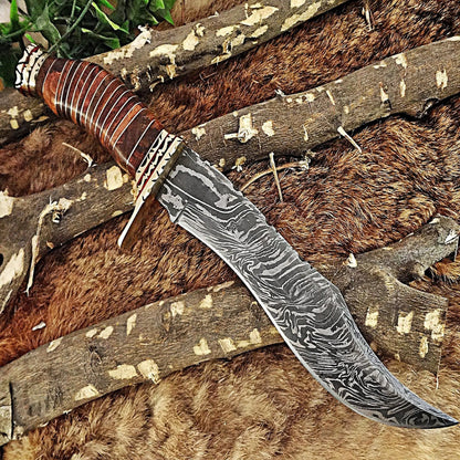 Hand-Forged Damascus Steel Bowie Knife | Custom Hunting