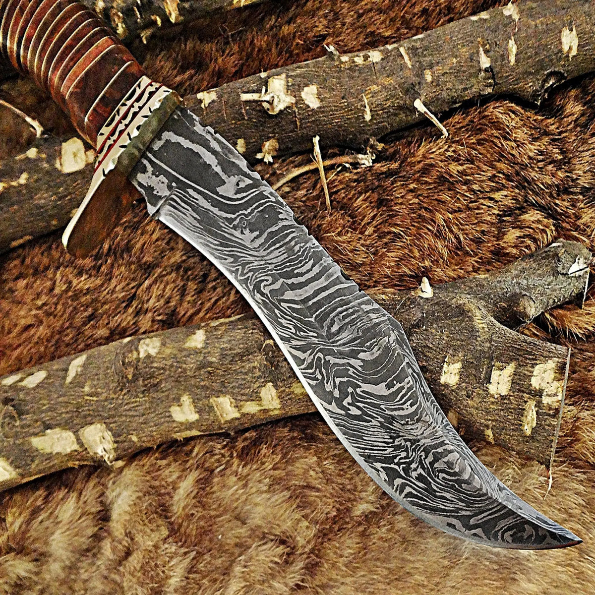 Hand-Forged Damascus Steel Bowie Knife | Custom Hunting