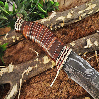 Hand-Forged Damascus Steel Bowie Knife | Custom Hunting