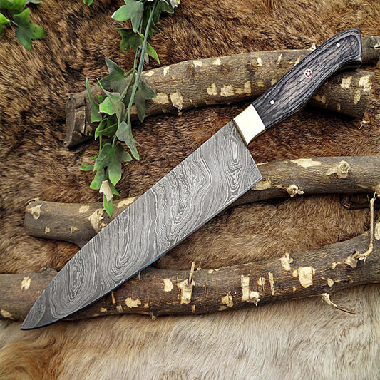 Damascus Steel Chef's Kitchen Knife | Pakka Wood Handle