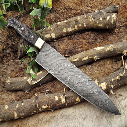 Damascus Steel Chef's Kitchen Knife | Pakka Wood Handle