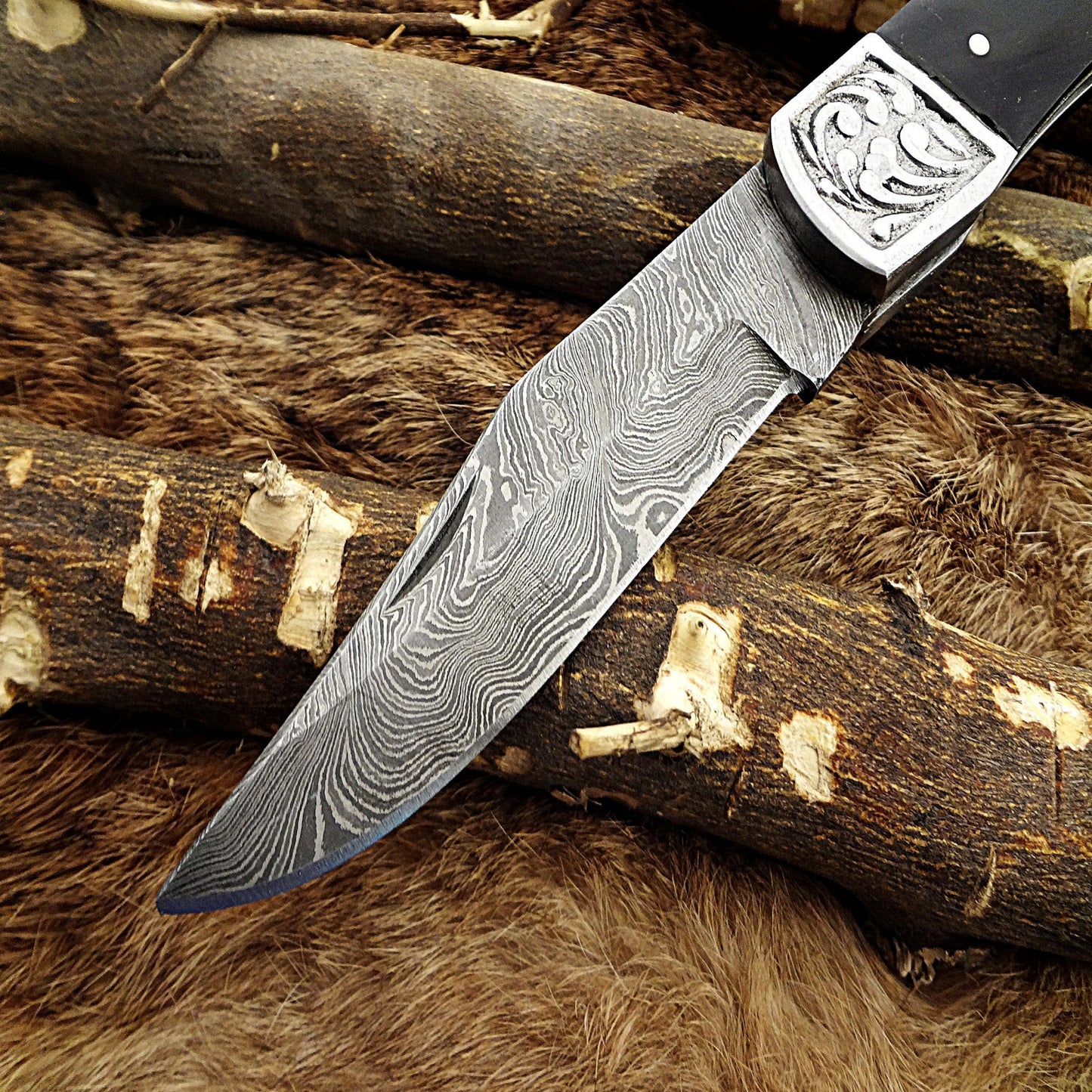 Hand-Forged Damascus Steel Folding Pocket Knife | Custom EDC