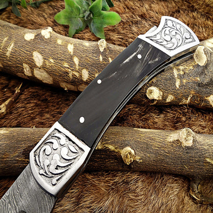 Hand-Forged Damascus Steel Folding Pocket Knife | Custom EDC