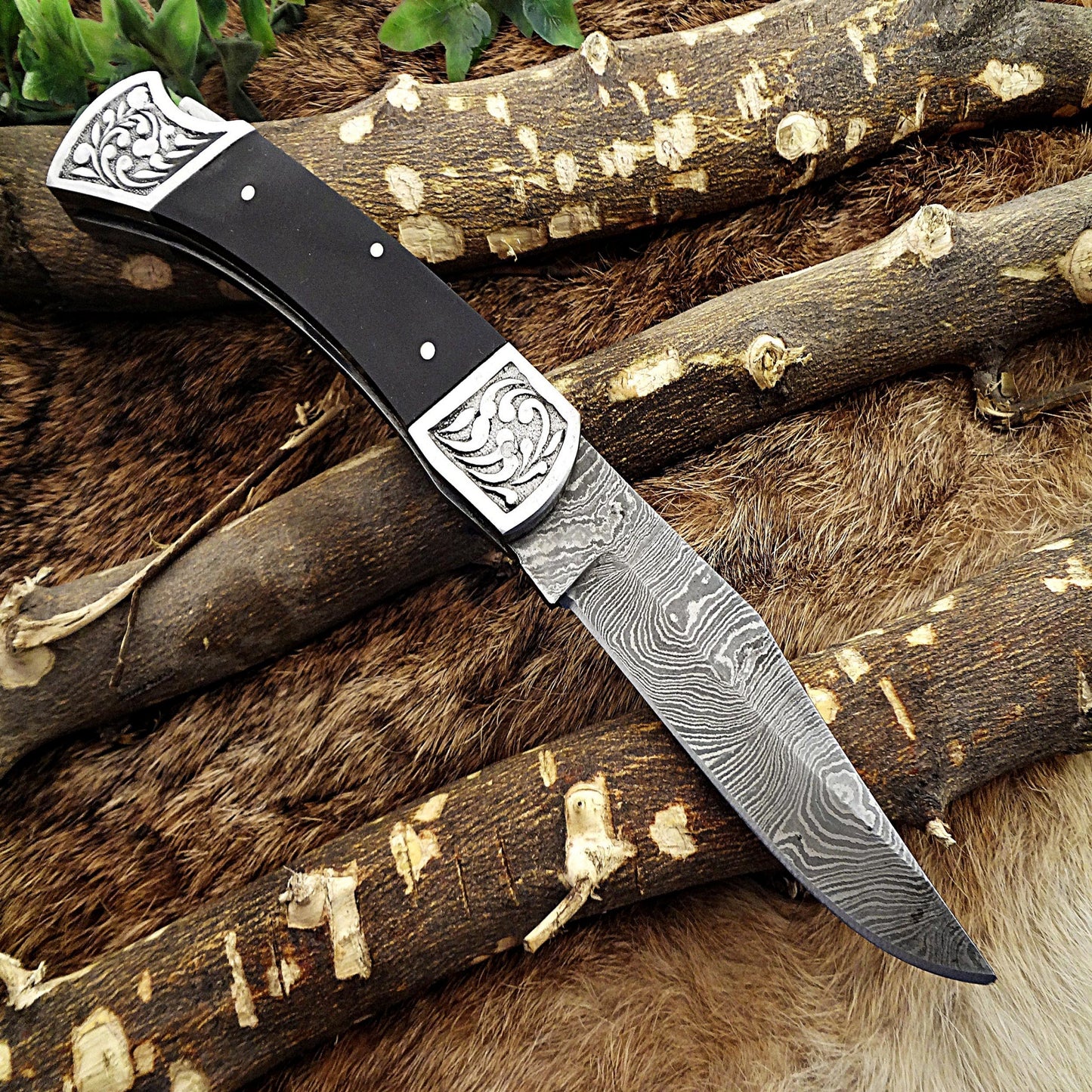 Hand-Forged Damascus Steel Folding Pocket Knife | Custom EDC