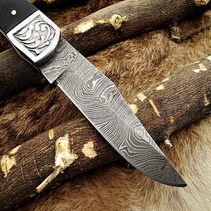 Hand-Forged Damascus Steel Folding Pocket Knife | Custom EDC