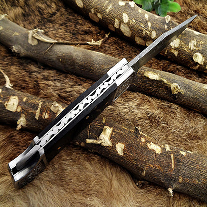 Hand-Forged Damascus Steel Folding Pocket Knife | Custom EDC