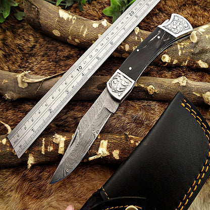 Hand-Forged Damascus Steel Folding Pocket Knife | Custom EDC