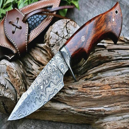 Hand-Forged Damascus Steel Bushcraft Hunting Knife | Custom EDC