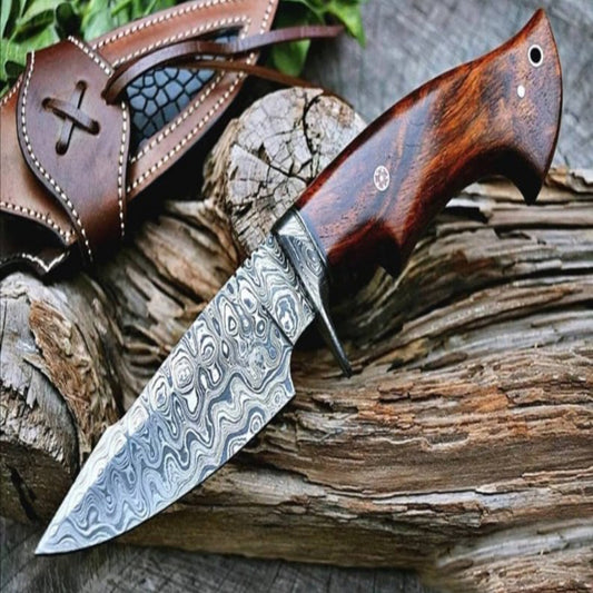 Hand-Forged Damascus Steel Bushcraft Hunting Knife | Custom EDC