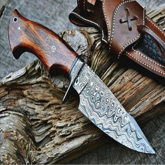 Hand-Forged Damascus Steel Bushcraft Hunting Knife | Custom EDC