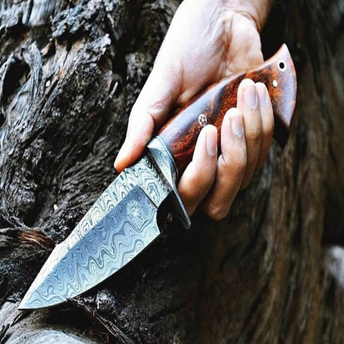 Hand-Forged Damascus Steel Bushcraft Hunting Knife | Custom EDC