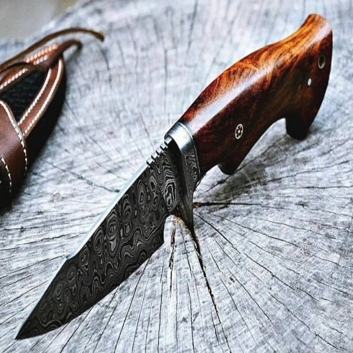 Hand-Forged Damascus Steel Bushcraft Hunting Knife | Custom EDC