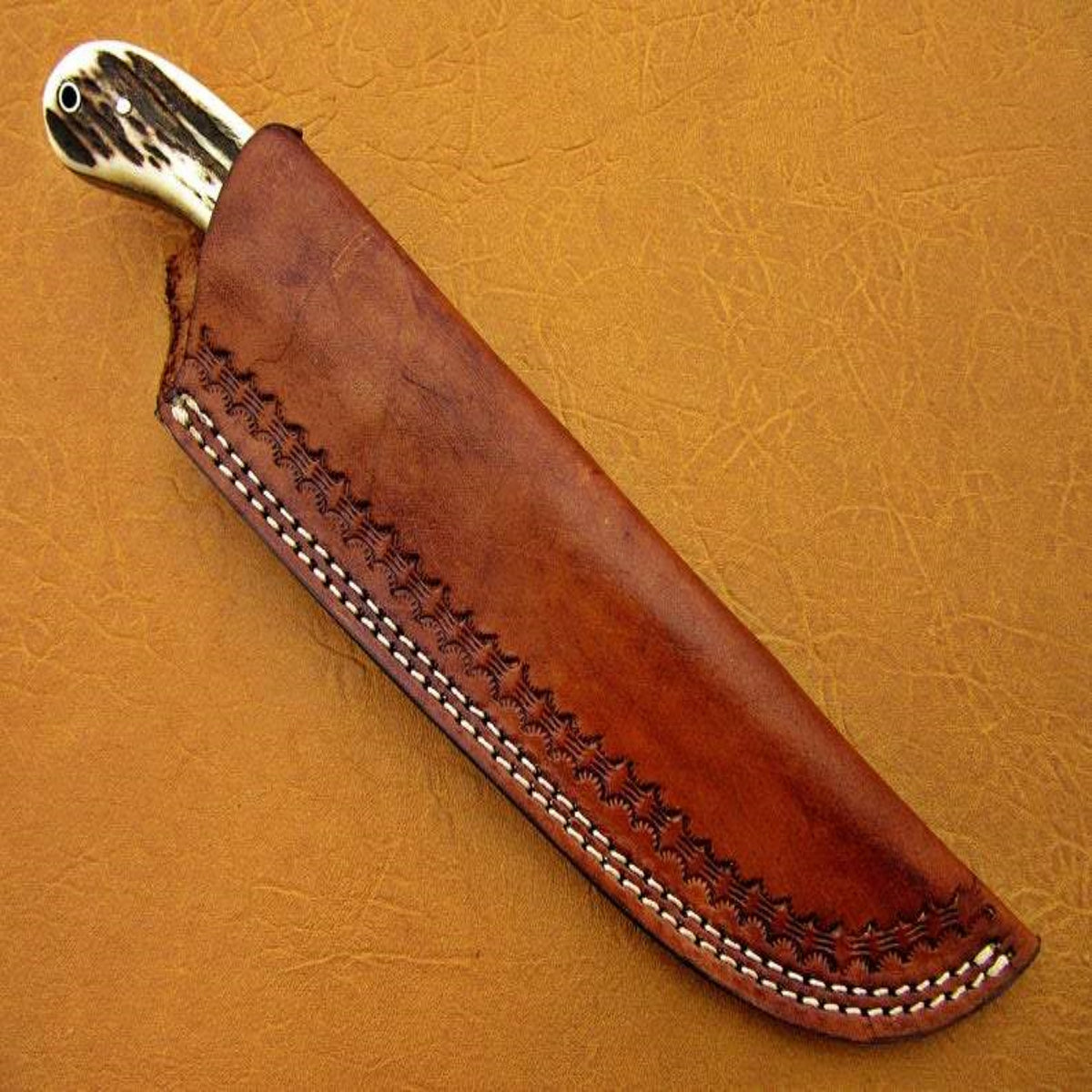 Handmade Ladder Damascus Tactical Hunting Knife | Stag Handle